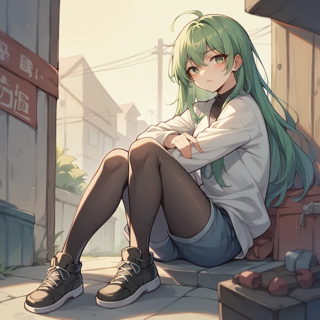 Green Hair、Girl、mysterious、Leather shoes、middle ages、Mechanic、adventure、Hakage、straight、Real