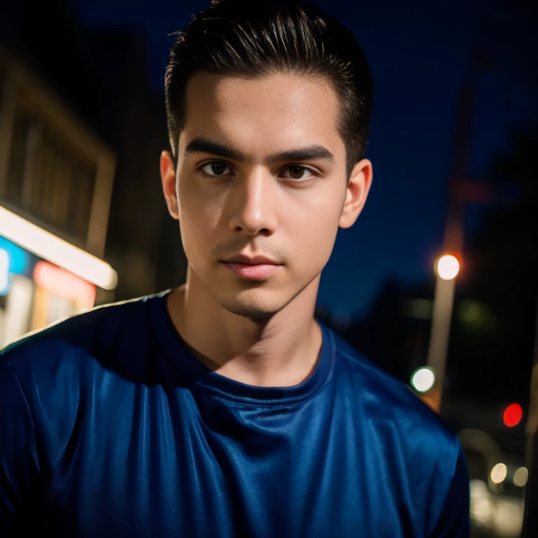 Aarav man, 25 years old, short black haircut, standing in the middle of the road., Hero Moves, standing next to car, Nissan 350z middle shot, The promotion is still on., The promotion is still on., Zach Retz, Shot with canon eos r5, Shot with canon eos r5, moody movie lighting, Rafael Pernaz, Photo Editor, Alexander Rostov, Still from Riverdale, Portrait 8 k, cyberpunk noir, ultra realistic, neon, photography model, raw image, dsrl, neon signs, purple, light blue, red