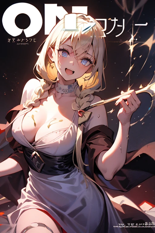 (small breasts:1.2), (perky chest:1.2), (pointed chest:1.2), (Pudding cake magazine cover:1.3),(from above:1.0),(fromside:0.9),masterpiece, 1girl, Amazing Cleavage:1.1, thin waist, optimum,tmasterpiece,hight resolution,best qualtiy,hyper HD,super detailing,awardwinning,16 K,solo,(The upper part of the body),anatomy correct,Beautiful cyberpunk girl,Cowboy Shot,cute face,a blond,Longhaire,Twin-tailed,Braids, Hairline,(scarlet eyes),long eyelasher,Hanging eye corners,White skin of the,shoot from the side, ((see through camisole:0.1)), ((Sheer nipples:1.0)),Rocket Tits,(Slim body),smile,seductive weak smiling,(with sparkling eyes and a contagious smile),open mouth, Looking at Viewer