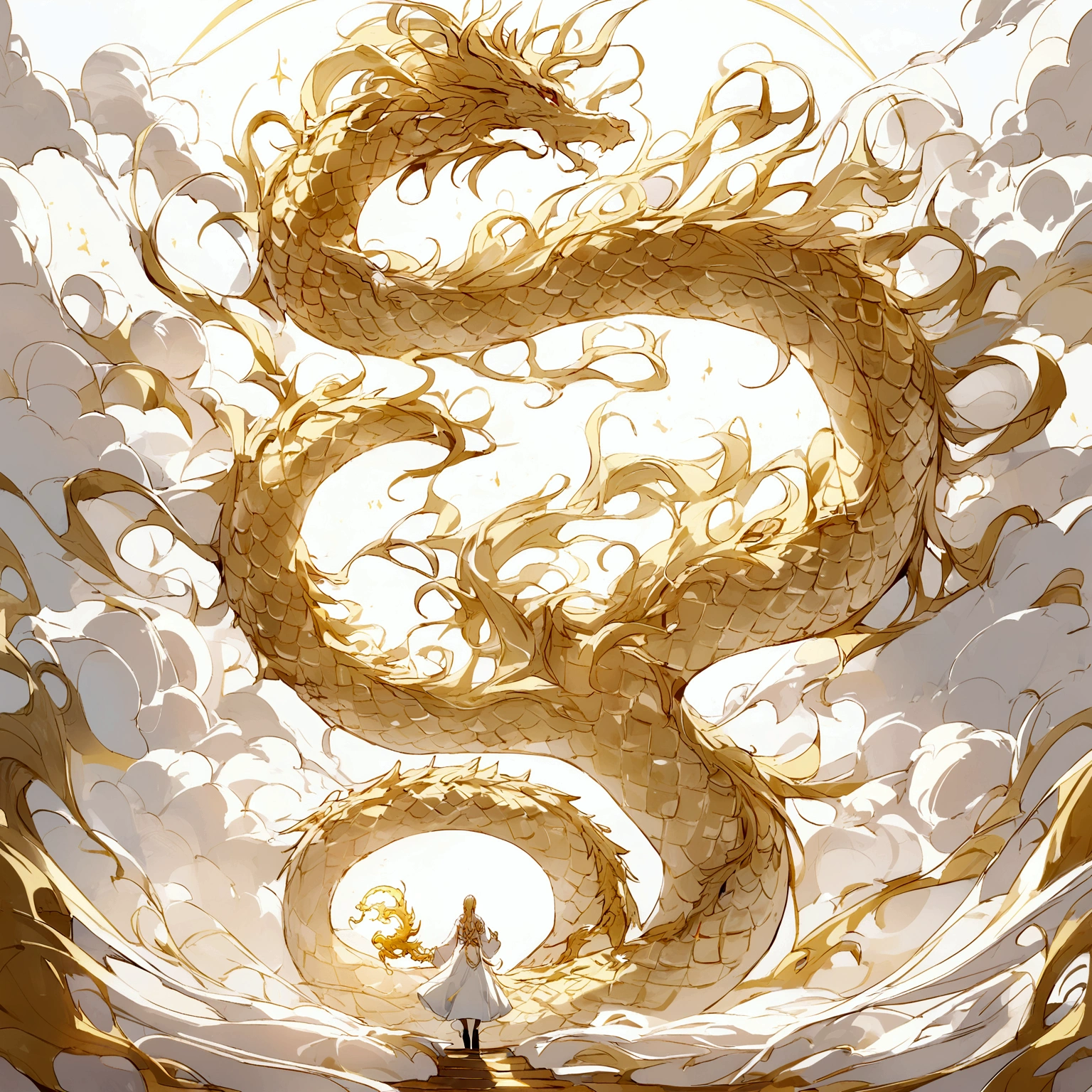 Golden Chinese dragon、Heading to Heaven、White Background、One Head