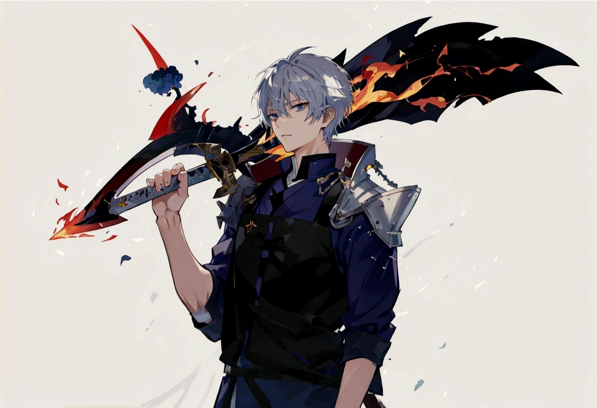 anime character with a sword and flame in his hand, 2d anime style, 2 d anime, by Shitao, shigenori soejima illustration, zerochan art, by Kamisaka Sekka, with leviathan ax, made with anime painter studio, Hero 2d Fanart Artsation, zerochan, anime character art, por Kamagurka