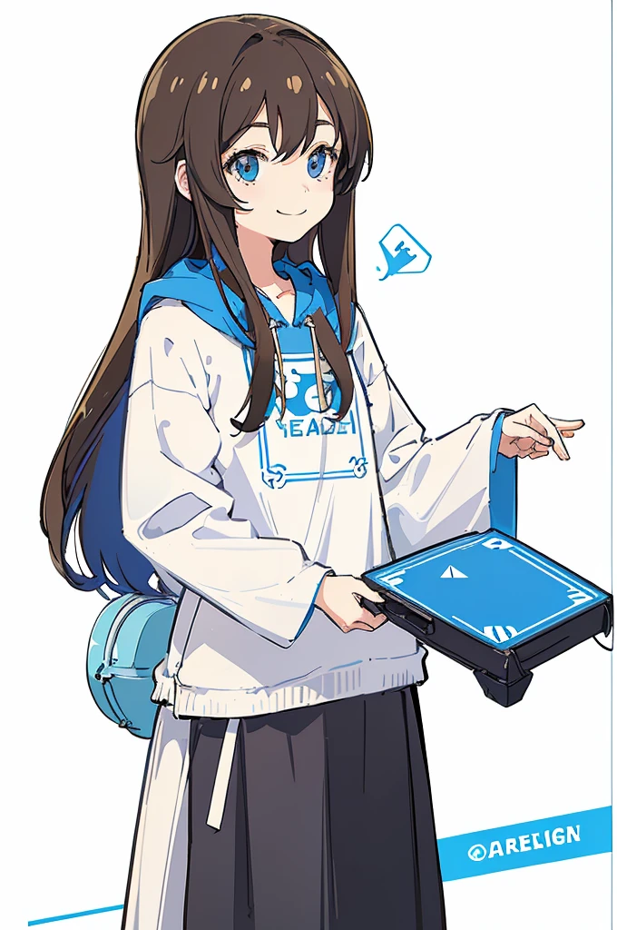 masterpiece, perfect centering, one cute woman, twitter user, light brown hair, shoulder length hair, 25 years old, pale blue simple hoodie, ((slight smile:1.2)), ((white background1.5)), ((pop art:1.2)), cartoon