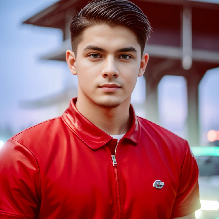 Aarav man, 25 years old, short black haircut, standing in the middle of the road., Hero Moves, standing next to car, Nissan 350z middle shot, The promotion is still on., The promotion is still on., Zach Retz, Shot with canon eos r5, Shot with canon eos r5, moody movie lighting, Rafael Pernaz, Photo Editor, Alexander Rostov, Still from Riverdale, Portrait 8 k, cyberpunk noir, ultra realistic, neon, photography model, raw image, dsrl, neon signs, purple, light blue, red