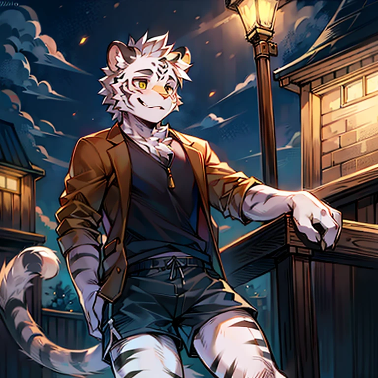 White Tiger Boy, shorts, High quality portrait, Lovely, Handsome, Evening wind