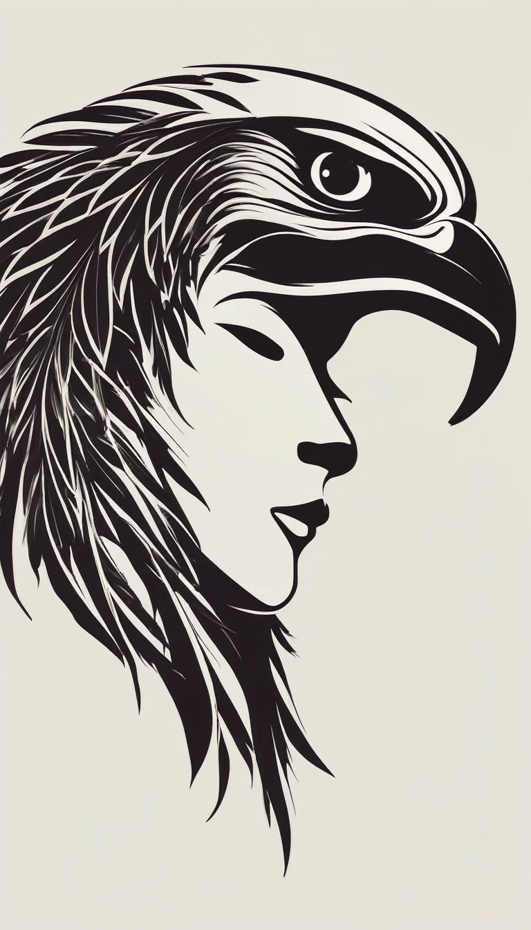 A minimal, modern, simple, cinematic logo design e of a boy with a head full of feathers for the brand “Penamemoria".
