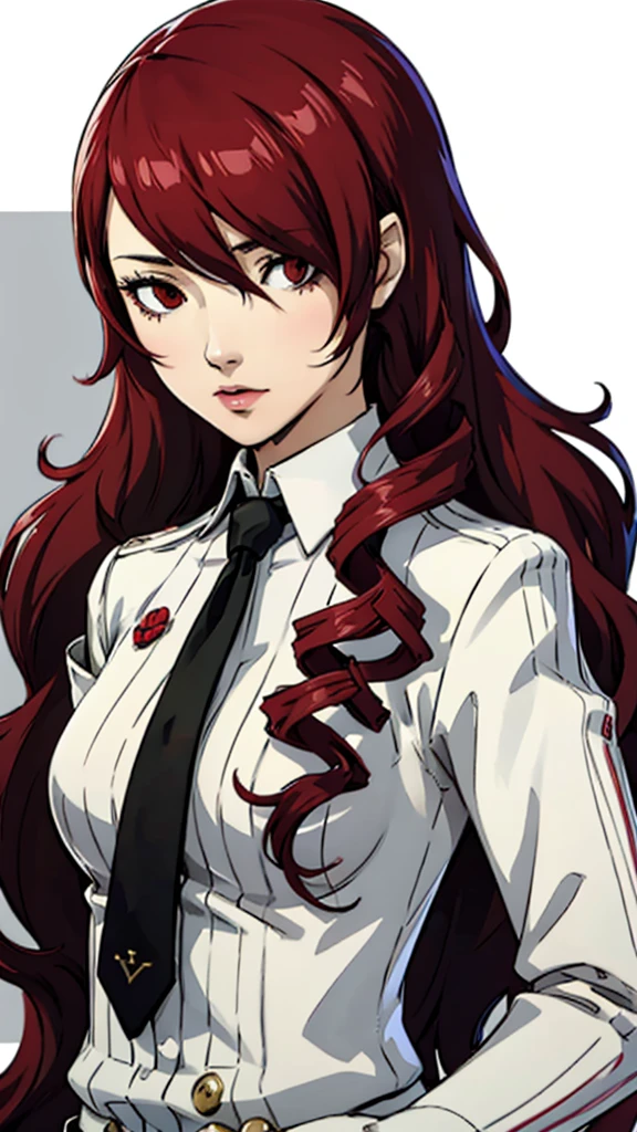 Mitsuru kirijo, portrait, suit, tie, red eyes, long hair, hair over one eye
