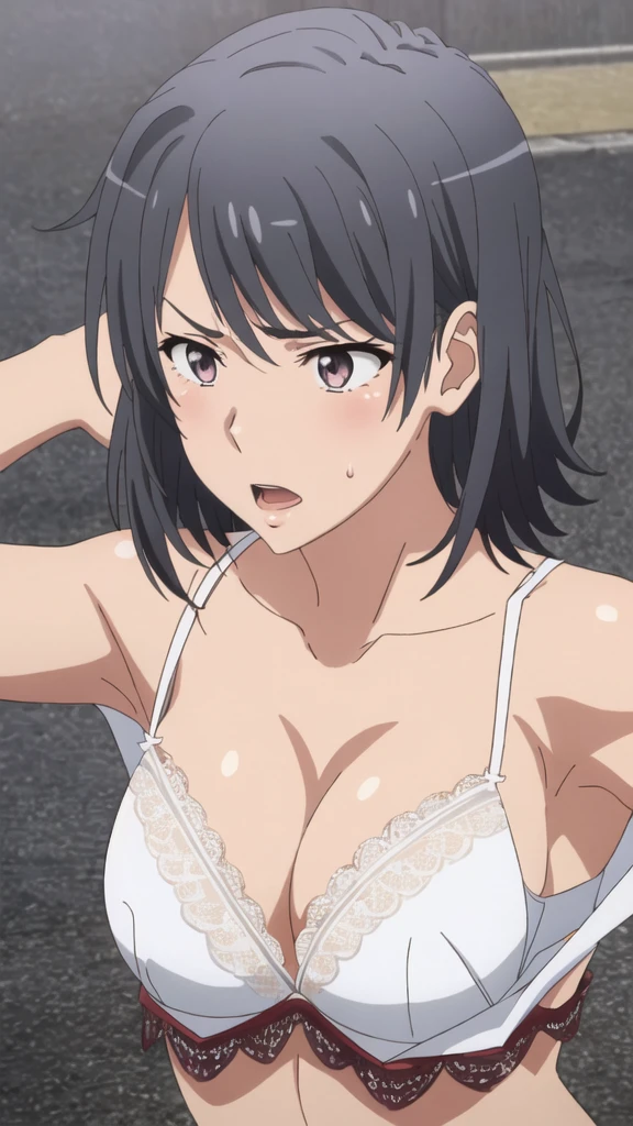 {Yukinoshita_Haruno_yahariorenoseishunlovecomewamachigatteiru:1.15},black hair, pink_eyes, , 1 girl,,alone, hair between eyes,(torn clothes,White , white lace bra:1.5),strong facial expression,(sharp eye:1.2),(scowl:1.45),, bare shoulders,, cleavage,thighhighs,short hair, ,,nsfw,(ecstasy:1.5) ,(slut:1.2),(vulgarity:1.3),(fucked silly:1.1),(steam:1.1),(wet:0.8),(trembling:0.8),(tears:0.7) ,(drooling:0.6),(sweat:0.8),(wince:1.2),(orgasm:1.5),wet body,, tree ,                           
beautiful light, half eye closed, close up face, ,　　　　　　　　　　　　　　　　　　　　　　　　　　　　　　　　　　　　　　　　　　　　　　　　　　　　　　　　　　beautiful upper body, Beautiful body, beautiful character design, perfect eyes, Perfect face, expressive eyes, looking at the viewer,(lie on road),in the center of the image, official art,High Definition CG Unity, Perfect lit, bright_front_face_lit, ,(Highest_quality:1.0),4K,Super detailed, photograph, 8K, nsfw, High resolution, absurdes:1.2, kodak portrait 400, film grain, Lens flare, (lively_Farbe:1.2) (beautiful,medium breasts:1.4), (beautiful_face:1.3),(narrow_waist),blush, ((detail nipple)),, 