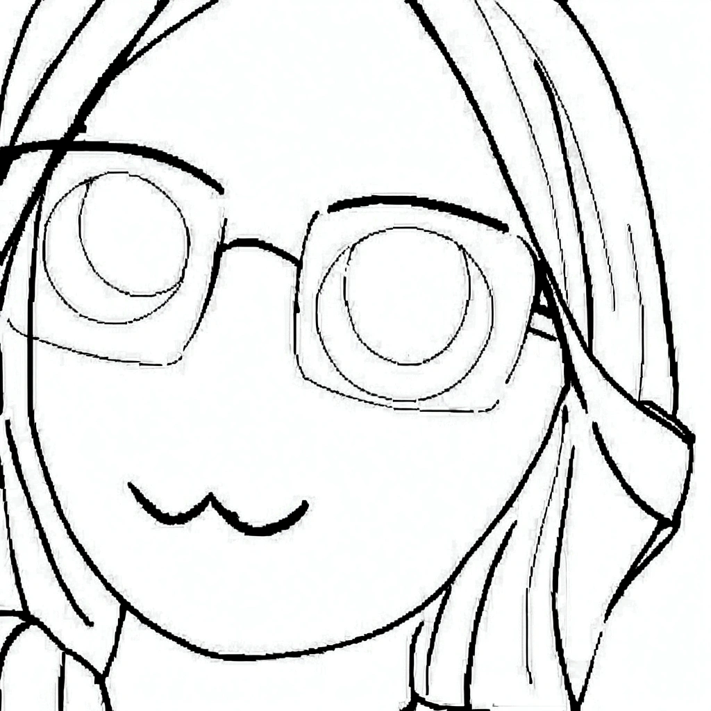 a drawing of a woman with glasses and a bow tie, clean anime outlines, simple lineart, thick lineart, lineart, thick black lineart, clean lineart, perfect lineart, with glasses, with glasses on, simple line art, girl with glasses, line art!!, variable lineart, outline sketch, line - art, intense line art