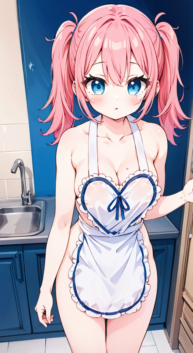 masterpiece, highest quality, (anime screencap:1),(shape), cute,(simple:1), (anime:1.2),Solo Sharp Focus, 1 girl, cleavage,looking at the viewer, Japan,Kitchen ,embarrassing ,pink hair, Twintails hair,(NSFW:1), (Medium breasts:1.1), Cooking time,, (liar:1.2),((Naked apron1.3)),Twintails hair,cute eyes,puffy eyes,heart shaped,wearing nothing but an apron; being nude except for an apron,big ,naked apron,open_clothes,pale skin),cleavage,mole on breast,collarbone,beautiful