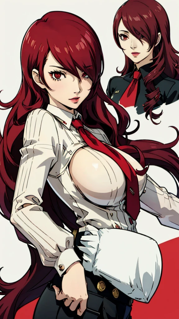 Mitsuru kirijo, portrait, suit, tie, red eyes, long hair, hair over one eye , hair over one eye, huge breast