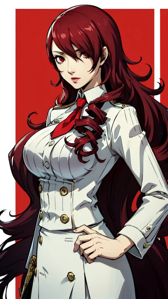 Mitsuru kirijo, portrait, suit, tie, red eyes, long hair, hair over one eye , hair over one eye, huge breast