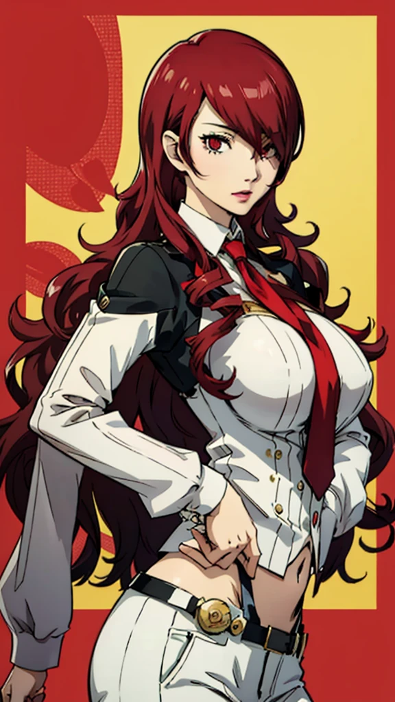 Mitsuru kirijo, portrait, suit, tie, red eyes, long hair, hair over one eye , hair over one eye, huge breast