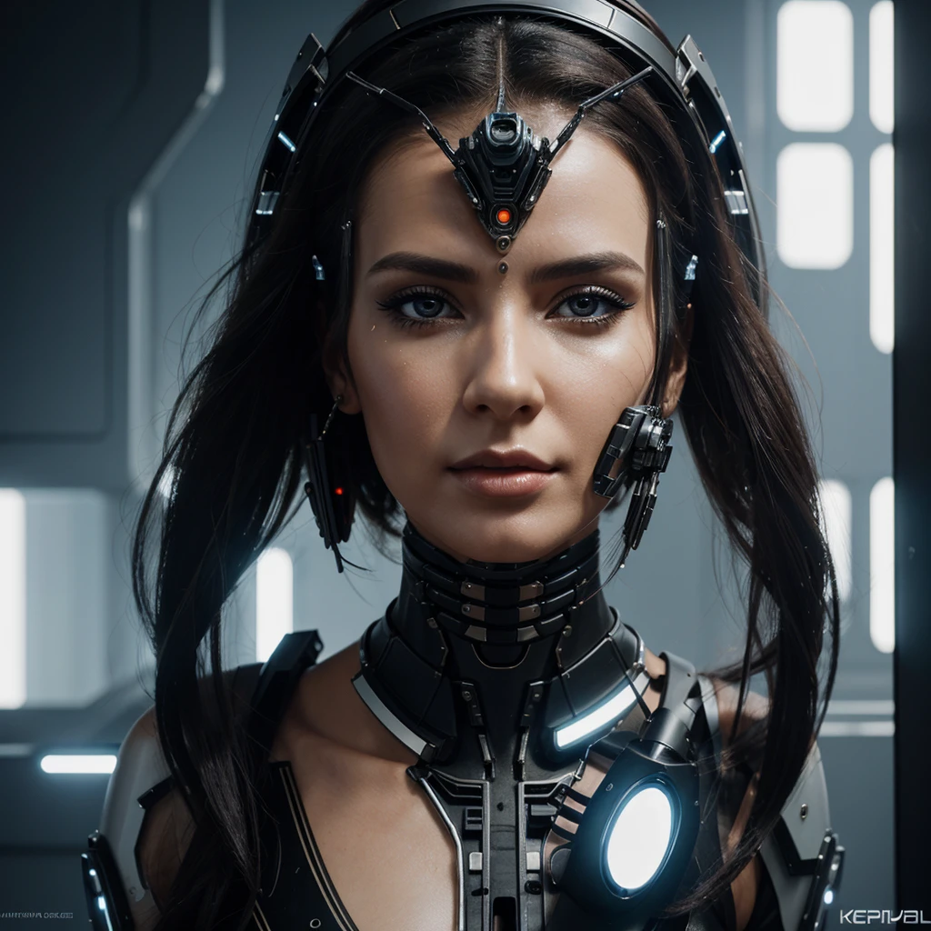 woman in headdress, full length, , very detailed visual portrait, futuristic робототехник, nice,  extremely detailed shot of the goddess, beautiful cyborg girl, Jason Angle, keyframe, anthropomorphic _ Humanoid, futuristic, realistic and high quality. With a good and  figure and look 