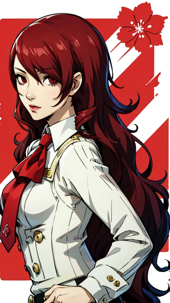 Mitsuru kirijo, portrait, suit, tie, red eyes, long hair, hair over one eye , hair over one eye, mature