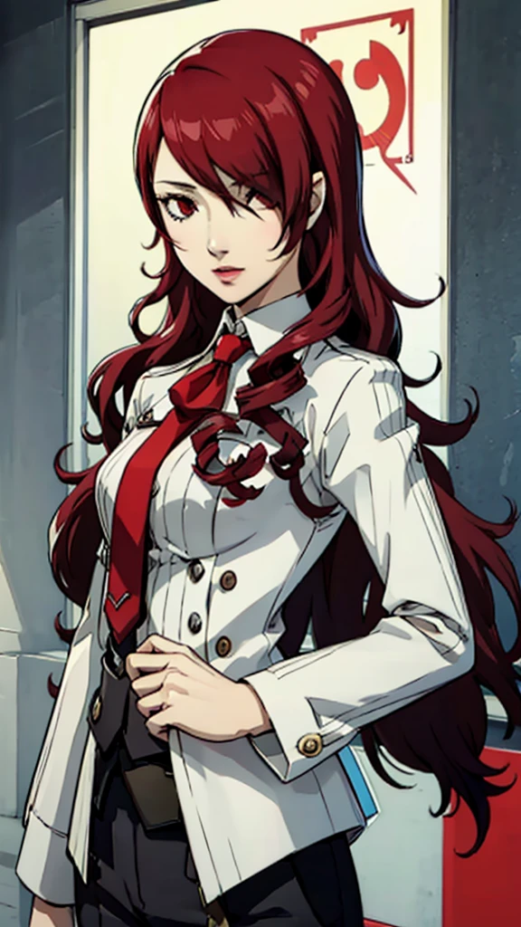 Mitsuru kirijo, portrait, suit, tie, red eyes, long hair, hair over one eye , hair over one eye, mature