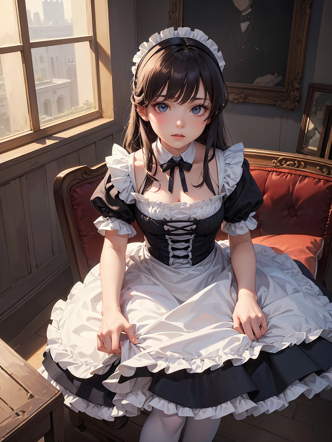 (Highest quality、16K、masterpiece、Ultra-high resolution、Victorian era、Photorealistic:1.2)、Maid Girl、solo、One person、Beautiful and detailed、2020Perfectly detailed illustrations created by a master anime illustrator of the 20th century、Tsundere、Heroine's Attributes、Artistic shading、Perfect Face、Detailed portrait、