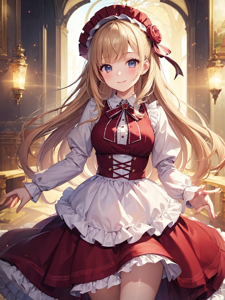 (masterpiece:1.5),(Beat quality),(high res),1girl solo,beautiful face,smile(shining eyes),light effects,Woman in Lolita clothes,The background is a park