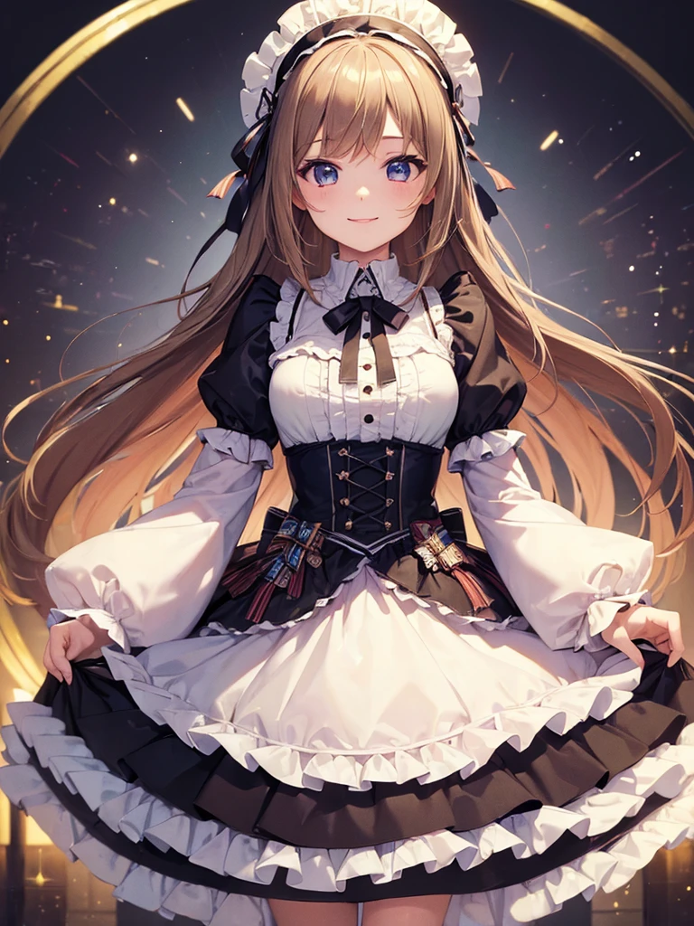 (masterpiece:1.5),(Beat quality),(high res),1girl solo,beautiful face,smile(shining eyes),light effects,Woman in Lolita clothes,The background is a park