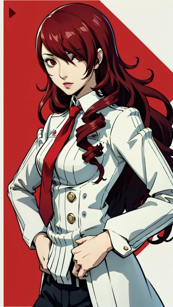 Mitsuru kirijo, face portrait, suit, tie, red eyes, long hair, hair over one eye , hair over one eye,