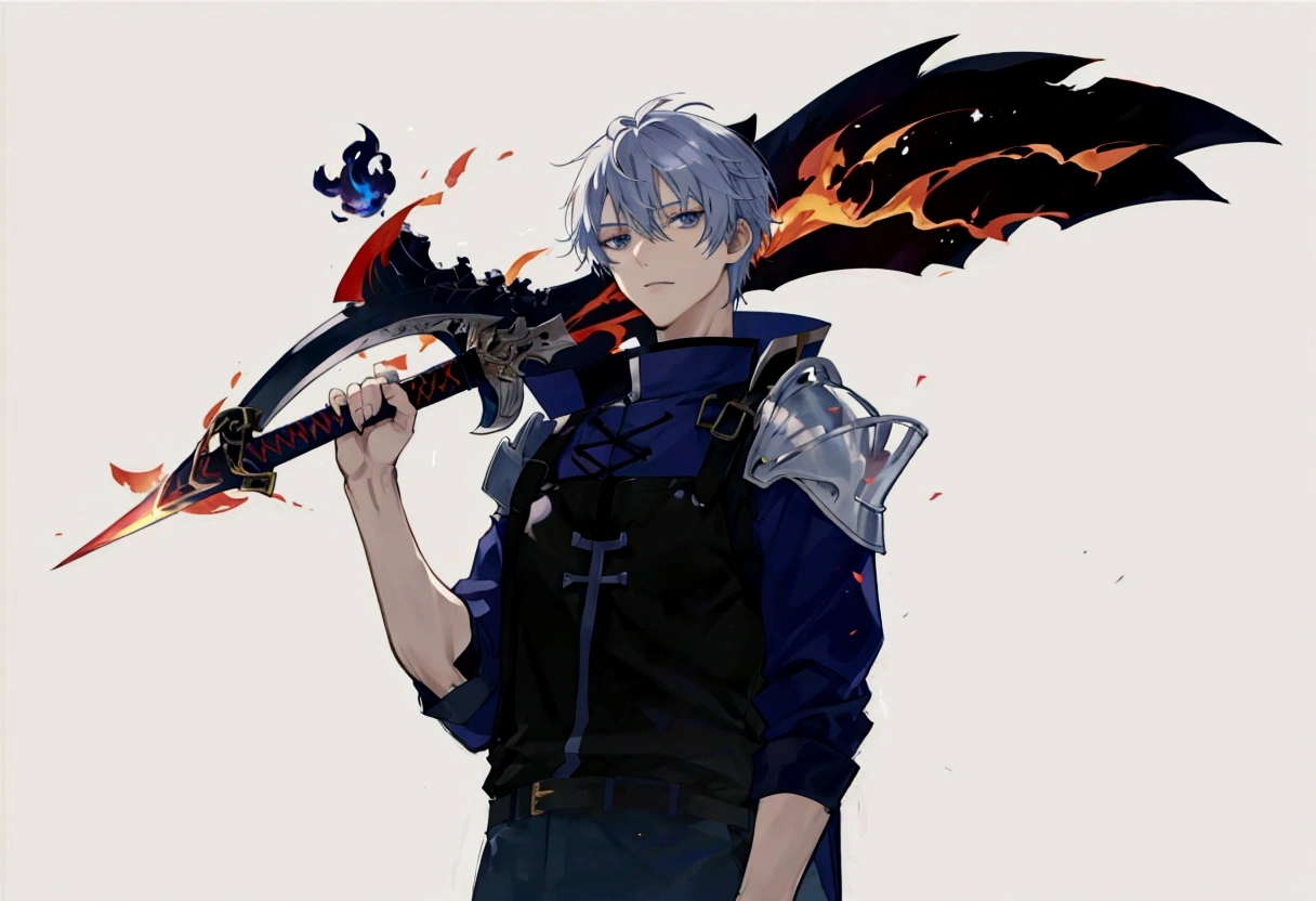 anime character with a sword and flame in his hand, 2d anime style, 2 d anime, by Shitao, shigenori soejima illustration, zerochan art, by Kamisaka Sekka, with leviathan ax, made with anime painter studio, Hero 2d Fanart Artsation, zerochan, anime character art, por Kamagurka