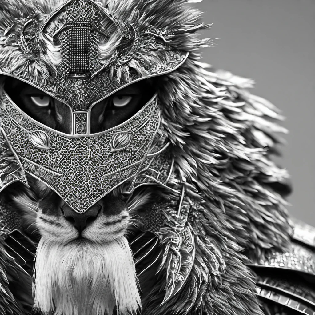 black and white samurai Lion, extremely detailed eyes and face, beautiful detailed face, long eyelashes, futuristic Tokyo city, samurai sci-fi armor, sci-fi style, neon colors, cyborg, katana, Japanese, (best quality,4k,8k,highres,masterpiece:1.2), ultra-detailed, (realistic, photorealistic, photo-realistic:1.37), cinematic lighting, dramatic atmosphere,