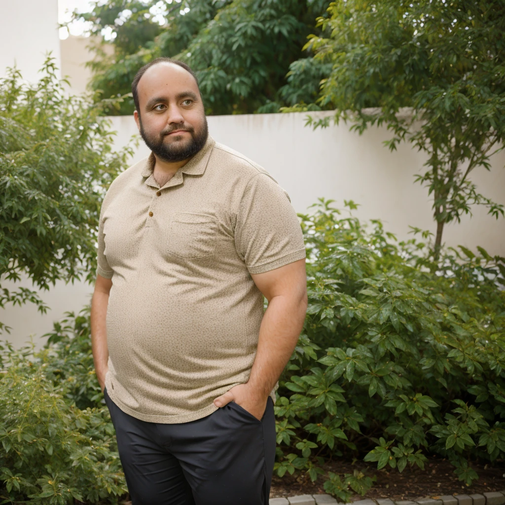 40-year-old man, chubby, brown eyes and hair, short beard, street clothes, professional photography, various positions, various environments
