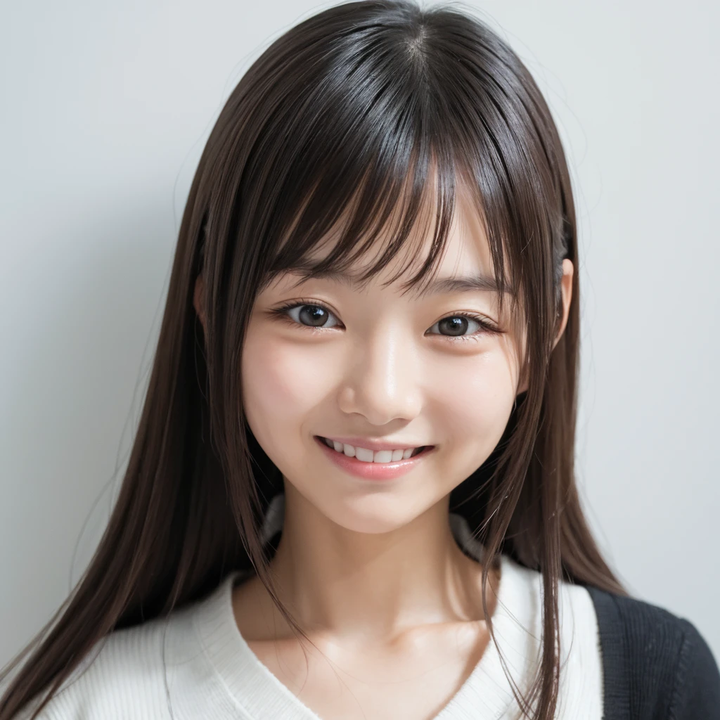 japanese , middle part , cute , smile ,  , face close-up, white background