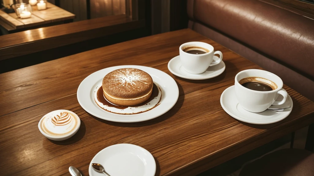 there is a table with a cup of coffee and a plate of food on it, a picture inspired by Elsa Bleda, unsplash contest winner, visual art, cozy setting, cozy atmosphere, cozy cafe background, inside on a rainy day, pleasant cozy atmosphere, cozy and peaceful atmosphere, cozy atmospheric, cosy atmosphere, cozy environment, cozy place, rainy afternoon, cozy aesthetic
