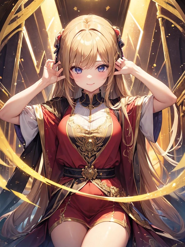 (masterpiece:1.5),(Beat quality),(high res),1girl solo,beautiful face,smile(shining eyes),light effects,Woman in sister's clothes,The background is a church