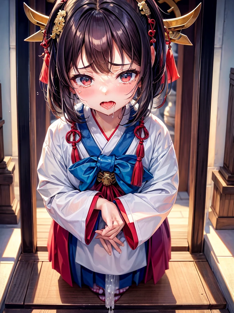 Highest Resolution,Highest quality,１People Girls,beautiful girl,Full body close-up,The body is frontal,looking at the camera,Standing posture,Crying face,Tears,Stringy saliva,Open your mouth,Sticking out tongue,Saliva,Tears overflow,Dripping a lot of saliva,Drooling,Shrine Maiden of the Temple,