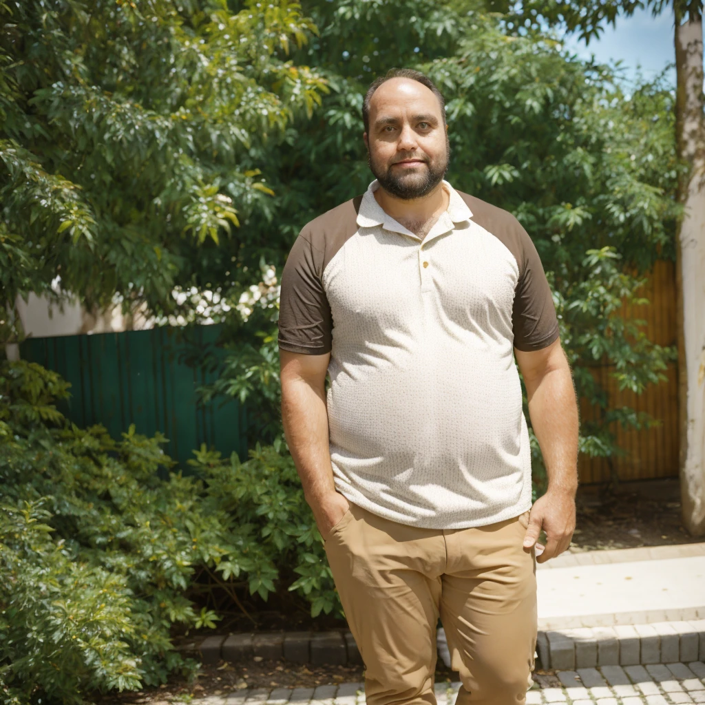 40-year-old man, White Caucasian, Brazilian style chubby, brown eyes and hair, short beard, street clothes, professional photography, various positions, various environments , mix environments and people to make it more realistic