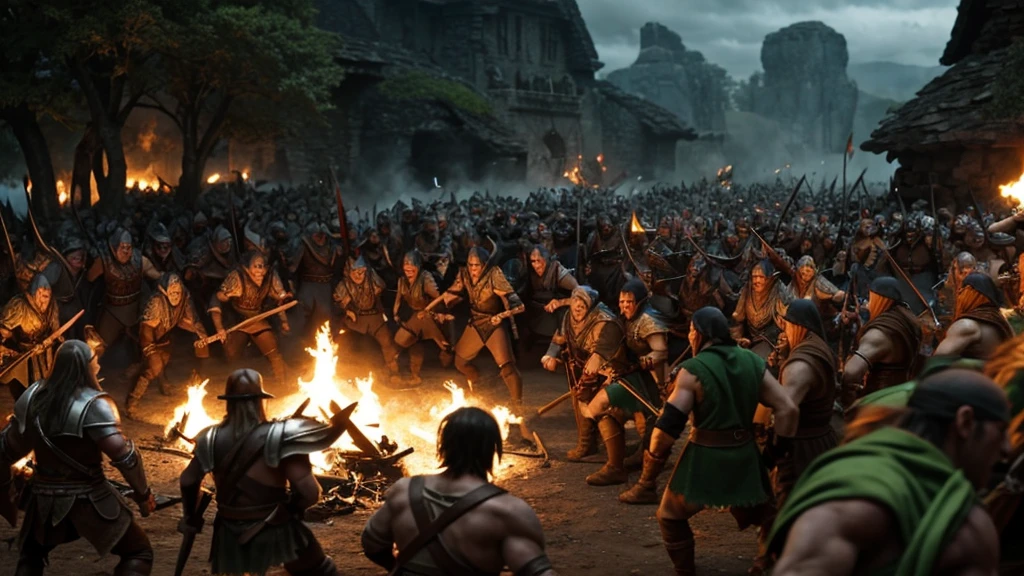 elves fighting against thousands of orcs