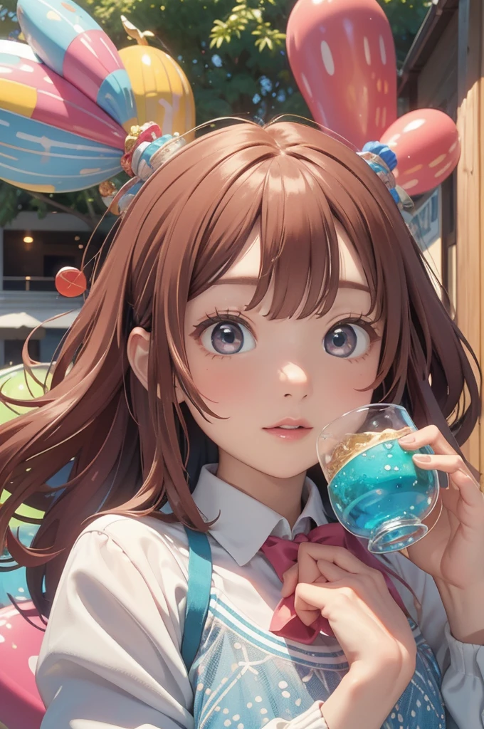(masterpiece, top quality, official art:1.2),(colorful),looking at the viewer,1girl, portait, solo, floating colorful water、カラフルな髪の毛、大きな胸、
