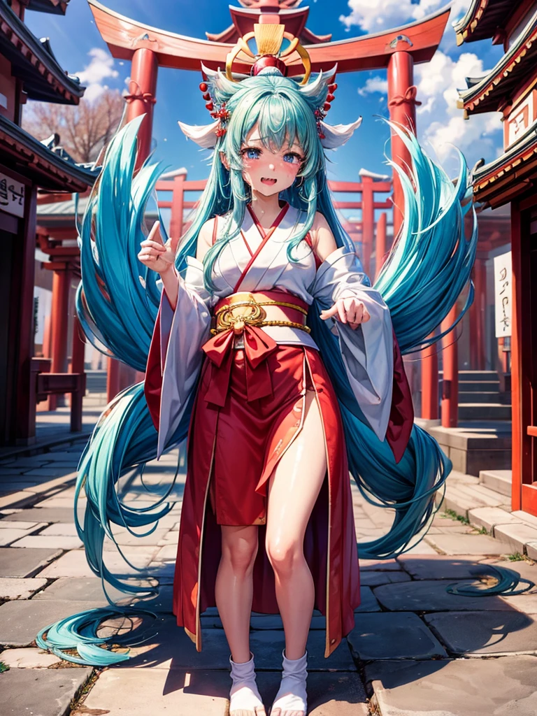 Highest Resolution,Highest quality,1People Girls,beautiful girl,Full body close-up,The body is frontal,looking at the camera,Standing posture,Crying face,Tears,Stringy saliva,Open your mouth,Sticking out tongue,Saliva,Tears overflow,Dripping a lot of saliva,Drooling,Shrine Maiden of the Temple,