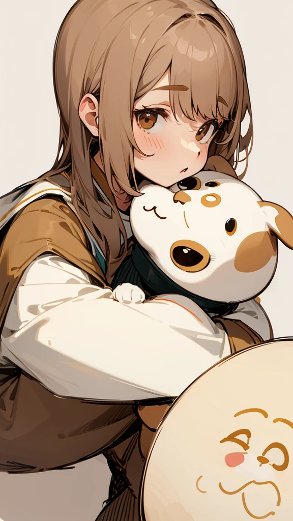 Character portrait whole body Women student Cafe staff semi-long sub-dog line friendly Round eyes Cream brown Gradation Without dogs