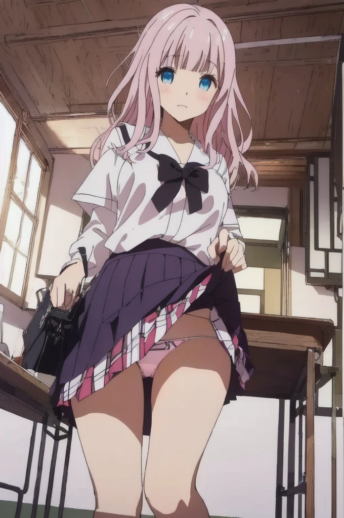 Red Eyes、、Pink Hair、Blue Eyes、Pull up your skirt、high school girl、Japanese 、classroom、Blushing、Embarrassed、Glamorous expression、Pull up your skirt、Showing panties、Showing panties、Blushing、Glamorous expression、Pull up your skirt