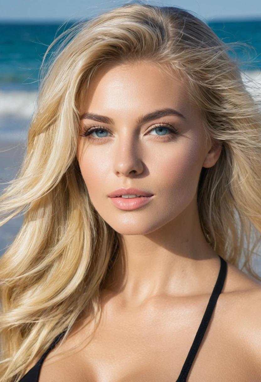 Belle femme posant sur la plage, beautiful blond girl, blond goddess, a gorgeous blond, grâce alexa, blond hair , beautiful blond woman, long blond hair , beauté à couper le souffle, blond girl, une beauté à couper le souffle, visage extrêmement beau, a girl with blond hair, blond, visage parfait ), modèle instagram bikini sexy