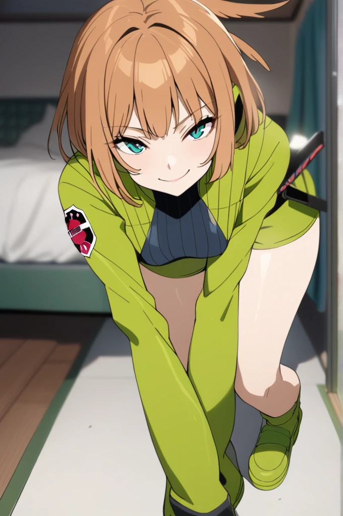 Konami,One girl,smile, View your viewers, Green jacket, gloves, Green shorts,Green footwear, masterpiece,Highest quality,