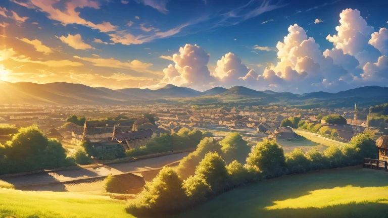 Fantasy Style Country town Cityscape with the sun setting Your shadow fades away