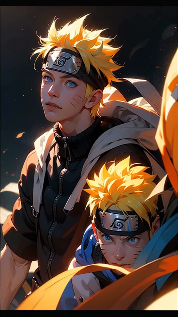 full body of naruto uzumaki,masterpiece, best quality, full detailed, 1boy, handsome,male,looking at viewer, naruto, Detailed blue eye,yellow hair,konoha realistic detail leaf headband,eye realistic,nose realistic,mouth realistic,skin realistic,face realistic,head realistic,body realistic, background art cinematic,backpack,big eye sharp, photorealistic, photoshoot, only three line in face