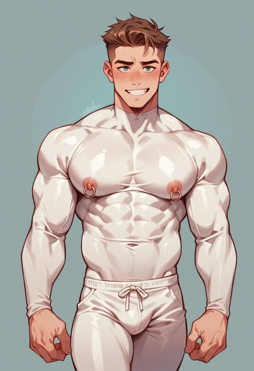 Male athlete,White skin big ,handsome guy,Wearing tight transparent,Sunny and lively,Youthful feeling,Wearing nipple rings