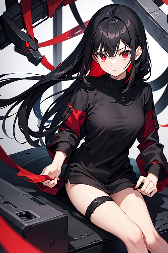 1 , black hair, all black clothes, Red eyes