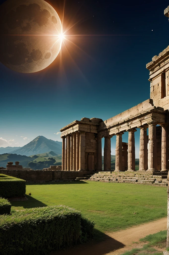Landscape , ancient world vs future world , eclipse