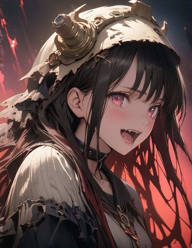 quality(8k wallpaper of extremely detailed CG unit, ​masterpiece, hight resolution, top-quality, top-quality ,hyper realisitic, digitial painting,increase the resolution,RAW photos，best qualtiy,highly detailed,the wallpaper),BREAK,8K, anime artwork anime artwork 1girl,abyss girl,open mouth,((masterpiece)), ((best quality)), 8k, high detailed, ultra-detailed, illustration, portrait, horror, gothic, (1girl), (sinister:1.2), a young girl with a grotesquely elongated mouth, standing in a dimly lit cemetery, moonlight casting eerie shadows, (ethereal and haunting),wisps of spectral mist, (spectral hands:1.1), reaching out from the tombstones, creating a sense of dread, (floating:1.3), surreal and nightmarish, (dark and foreboding), (motion blur), (glitch effect), (vibrance:1.2), (chromatic aberration), (saturated reds), (film grain), (sinister whispers:1.5), (sinister laughter:1.4), A chilling and unsettling atmosphere, capturing the girl's unsettling transformation into a creature of the night,. anime style, key visual, vibrant, studio anime,  highly detailed