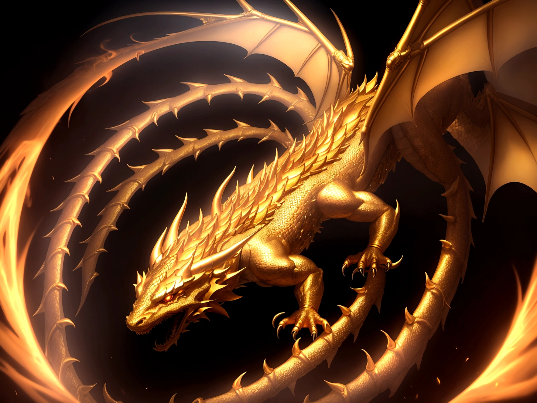 A golden dragon surrounded by a vortex of light