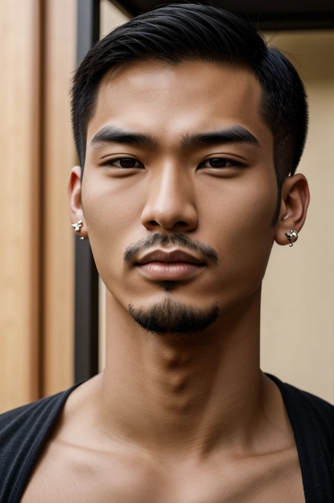 man with feminine features asian with piercings detailed hd face without facial hair