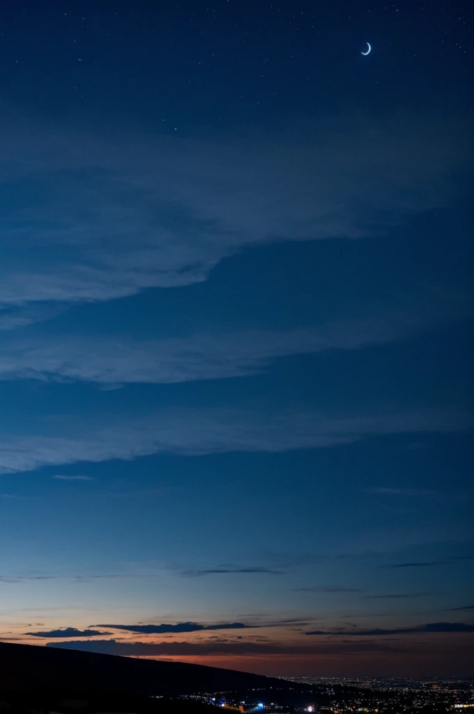 Night landscape with blue clouds and half moon