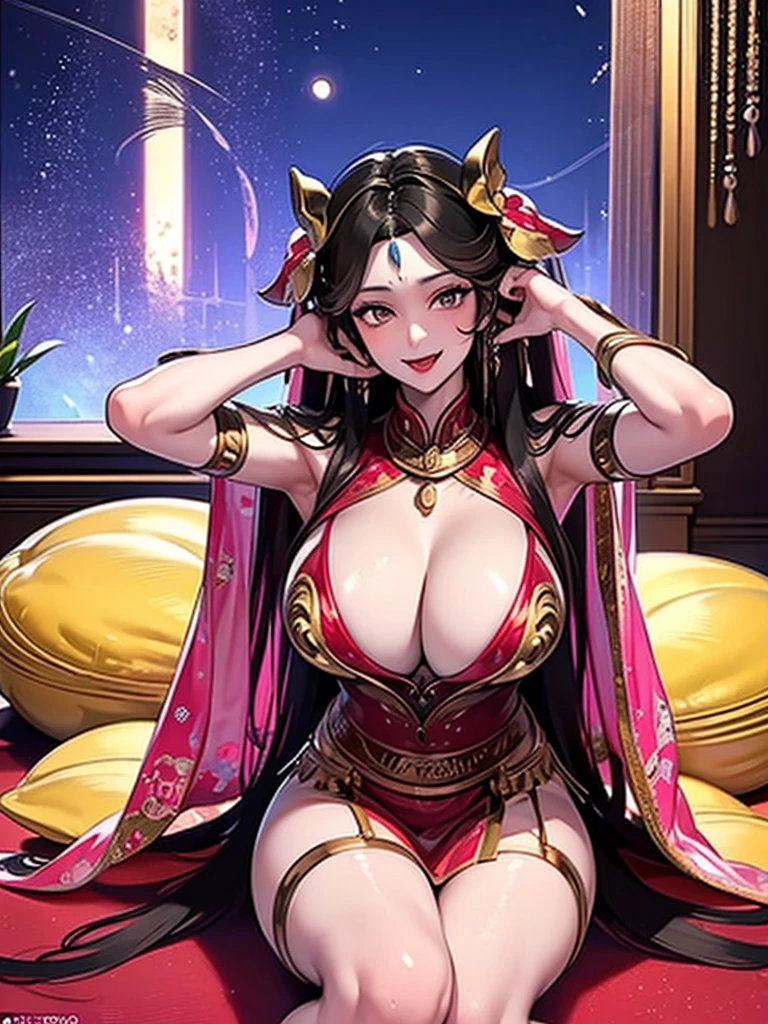16K Ultra High Definition
Highest Quality
Glamorous cat girl
Super big ass and super big ass
Super Detail
Ultra-realistic body
Shiny skin
Glossy detailed hair texture
long beautiful long hair with gradient color from black to blue,,,,,,,,,,,,,,
Sly smile
Cute fangs and pink tongue peek out
plump pink nipple rings protruding slightly from her outfit
Collar with bell
Sexy on her body、This pose is、It is a pose that hides very large breasts with hands.
Tail extending from her ass
Bewitching smoke covering the surroundings。The background is a Japanese-style room at night where you can see the moon from the window