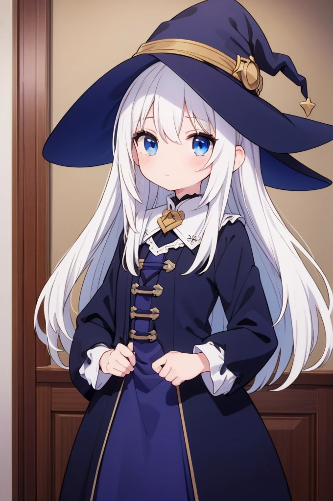 Highest quality,Highest quality,masterpiece,8K,(Girl 1,White Hair,Blue Eyes,Long Hair,Witch Hat,Witch's Clothes:1.5),(smile,Looking at the audience,Are standing,cute:1.5)