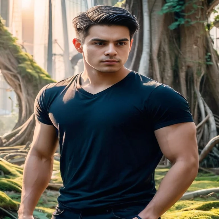 Aarav man, 25 years old, short black haircut, standing in the middle of the road., Hero Moves, standing next to car, Nissan 350z middle shot, The promotion is still on., The promotion is still on., Zach Retz, Shot with canon eos r5, Shot with canon eos r5, moody movie lighting, Rafael Pernaz, Photo Editor, Alexander Rostov, Still from Riverdale, Portrait 8 k, cyberpunk noir, ultra realistic, neon, photography model, raw image, dsrl, neon signs, purple, light blue, red